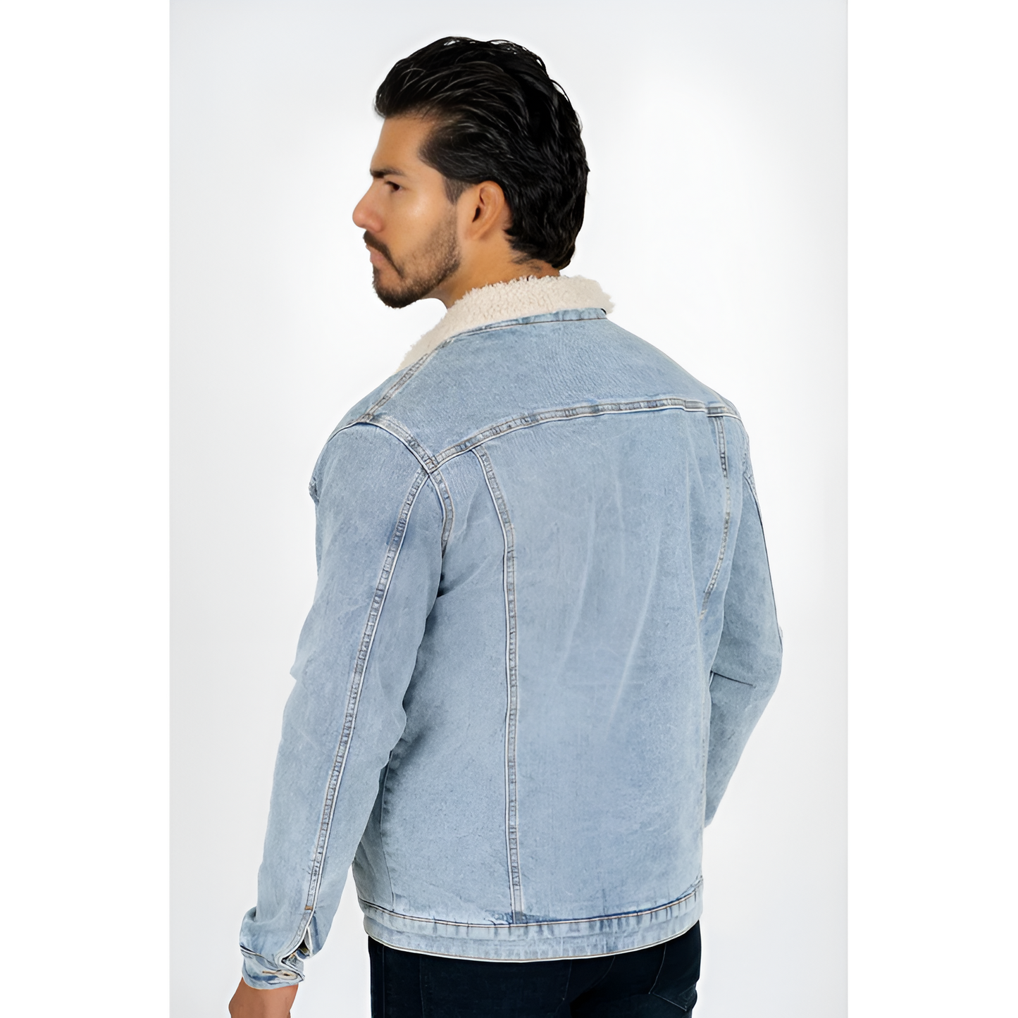 Men's Classic Cotton Faux Fur Lined Button Up Denim Jean Trucker Jacket