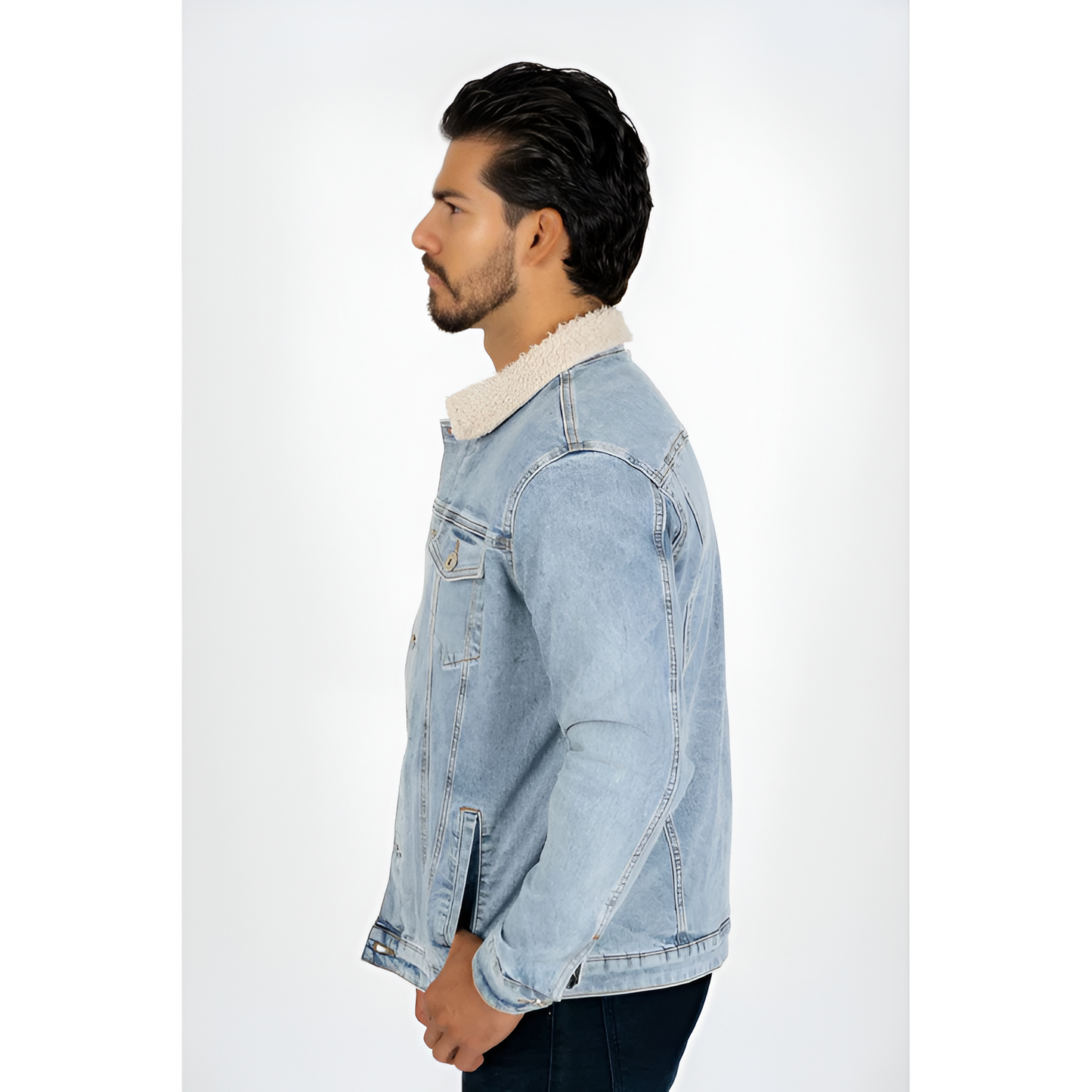 Men's Classic Cotton Faux Fur Lined Button Up Denim Jean Trucker Jacket