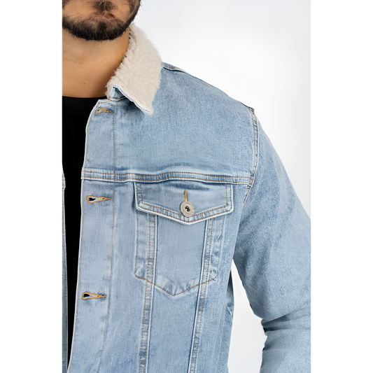 Men's Classic Cotton Faux Fur Lined Button Up Denim Jean Trucker Jacket