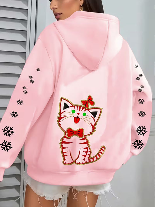 Kitten Butterfly Cat Paw Print Women's Casual Zip-Up Hoodie, Fashion Sporty Jacket, Long Sleeve