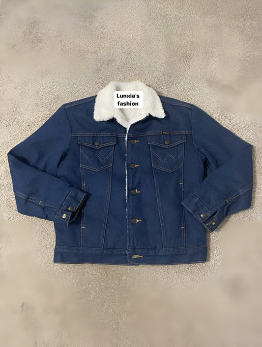 Classic Cotton Faux Fur Lined Button Up Denim Jean Trucker Jacket