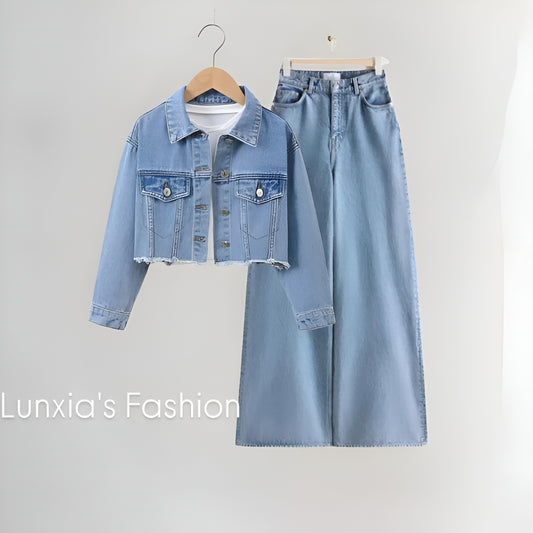 CROP TOP WITH JEANS WIDE LEG PANT