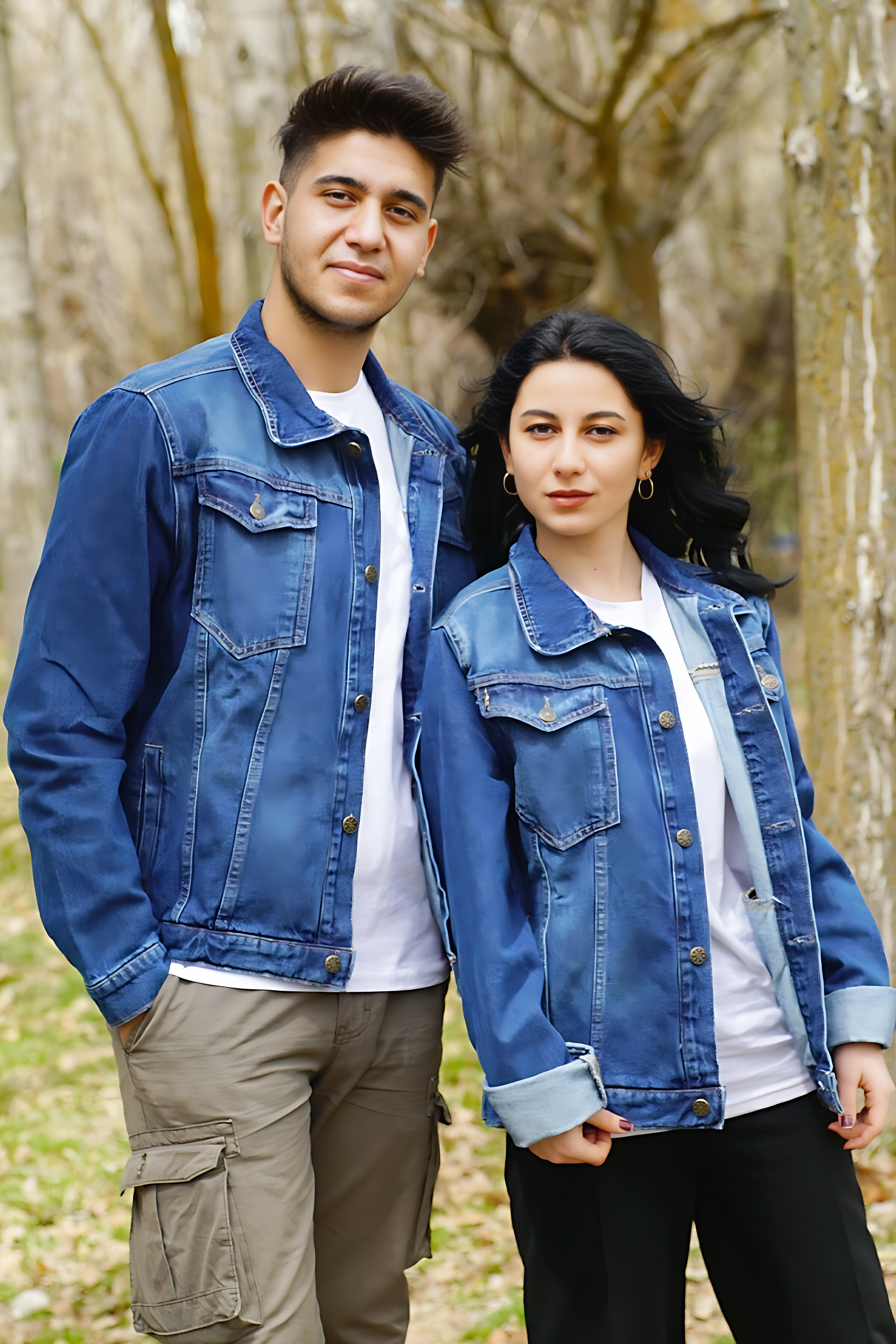 Couple Denim Jacket Classic Cotton Faux Fur Lined Button Up Denim Jean Trucker Jacket